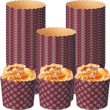 Imagem de FoldTier 24 peças de molde de panetone de Natal forma ondulada para bolos pão de Natal formas redondas de papel papai noel para cozinha muffin cupcake kulich paska, marrom (590 g)
