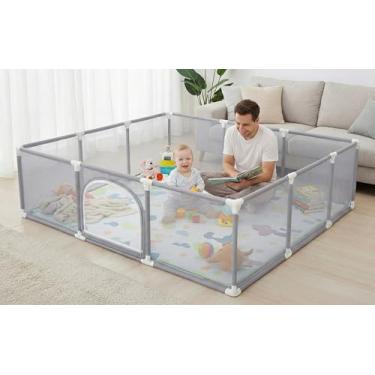 Imagem de Cercadinho para Bebê 180x150x66 – Cercado Infantil Grande com Porta Zíper, Tela Respirável, Base Antiderrapante, Chiqueirinho Desmontável e Portátil, Centro de Atividades Seguro