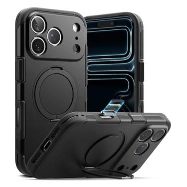 Imagem de Ringke Capa Alles Pro para iPhone 17 Pro Max [compatível com MagSafe] Proteção de botão de captura de controle de câmera poderoso ímã à prova de choque com suporte giratório de 360° - preta