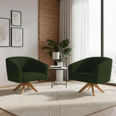 Imagem de Poltrona Decorativa Kit 2 Stella Base De Madeira Giratória Ma30 Sintét