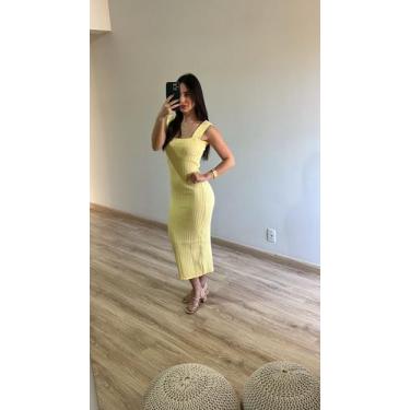 Imagem de Vestido Midi Canelado Alça Grossa Básico Tricot Verão - Calu Tricot, A