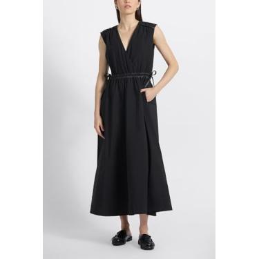 Imagem de Derek Lam 10 Crosby Vestido feminino de popelina de algodão poliéster com acabamento em couro Eros, Preto, 46