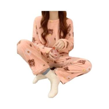 Imagem de Conjunto De Pijamas De Inverno Feminino Em Fleece Coral Quente Confort