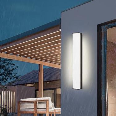 Imagem de GZZBMY LED Apliques de parede exterior IP65 impermeável alumínio preto candeeiros de parede modernos longa interior / exterior iluminação para jardim varanda terraço Pathway (luz branca preta, 30 cm)