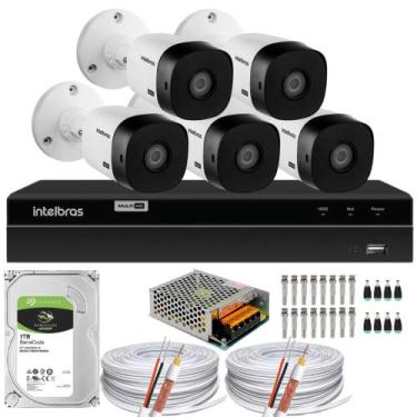 Imagem de Kit Cftv Monitoramento 5 Cameras Intelbras 1120b Dvr 1208 1t 200m cabo