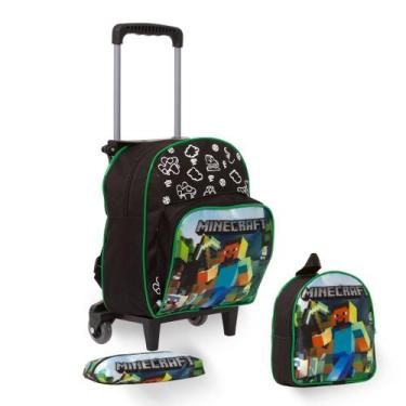 Imagem de Kit Mochila Infantil Minecraft Rodinha Reforçada Passeio - Toys 2U