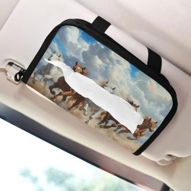 Imagem de SEHANY Suporte de lenços de carro Majestic Horse, caixa de lenços para carro, viseira solar, porta-guardanapos retangular, dispensador de máscara de carro, caixa de lenços de papel para automóveis