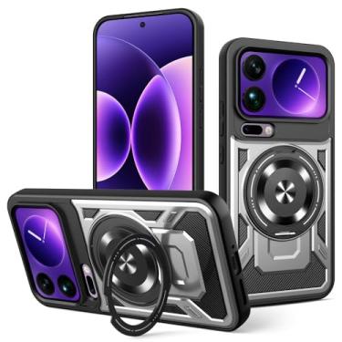 Imagem de Kukoufey Capa compatível com Xiaomi 17 Pro Max 5G 2509FPN0BC, compatível com MagSafe, suporte magnético giratório de 360 graus, capa de telefone antiqueda, cinza