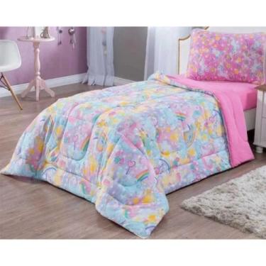 Imagem de Kit Cama Solteiro Unicórnio - Edredom + Jogo De Lençol Com Elástico 10