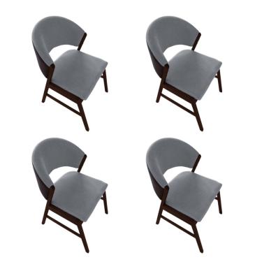 Imagem de Kit 4 Cadeiras De Jantar Madeira Maciça Débora Em Facto Ocre Cinza Linho Castanho