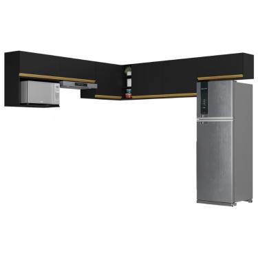 Imagem de Kit Armário Cozinha Modulada Aéreo Canto 230cm 6 Peças Veneza Multimóveis Mp2296 Preto-Dourado