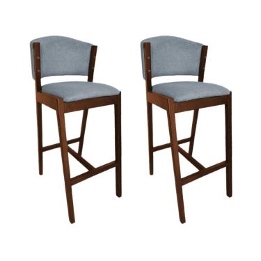 Imagem de Kit 2 Banquetas Altas De Madeira Maciça Ana Em Linho Premium Cinza Linho Mel