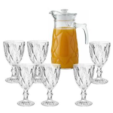 Imagem de Jogo de Taças Diamante com Jarra 7 Peças Diamond Suco Água 340ml 1,8L 