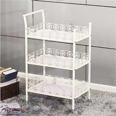 Imagem de Carrinho de carrinho de salão com rodinhas de 3 níveis - Armazenamento resistente para cabeleireiro, panificação e materiais de arte - Divisória de madeira branca durável - Organizador doméstico