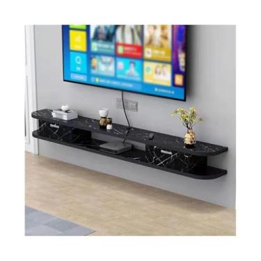Imagem de Suporte de TV flutuante prateleira de suporte de TV flutuante, console de mídia armário de TV com 2 portas para sala de estar quarto unidade de parede de mídia (preto, médio)