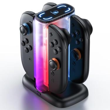 Imagem de Base de carregamento para Joycons Nintendo Switch 2, acessórios Switch 2 com conector magnético de dupla face e 12 luzes RGB, carregador Joycons 4 em 1 com um cabo USB tipo C