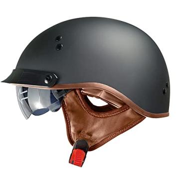 Imagem de Capacete vintage metade do rosto para motocicleta, viseira de sol aberta, fivela de liberação rápida, capacetes de ciclismo, motocross, adequados para homens e mulheres, aprovados pelo DOT