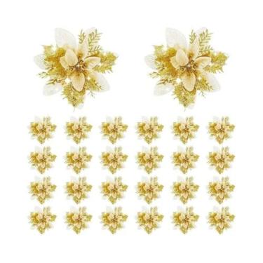 Imagem de Flores Artificiais Com Glitter De 13,5cm, Enfeites Para Árvore De Nata