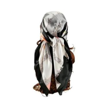 Imagem de Lenço Hijab Hip Hop Feminino Em Seda Satin Com Estampa Quadrada, Cache