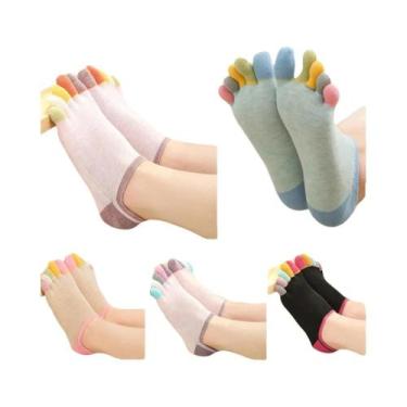 Imagem de Meias De Algodão Esportivas Femininas Com Dedos Separados, Cano Alto, 