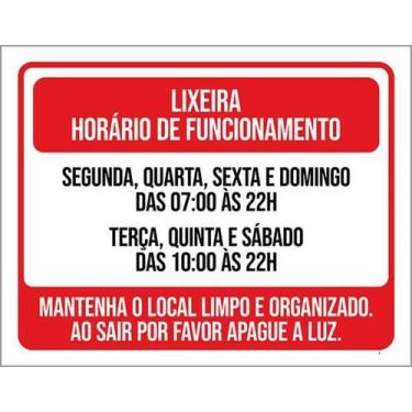 Imagem de Kit 10 Placas Lixeira Horário Funcionamento Local Limpo - Sinalizo