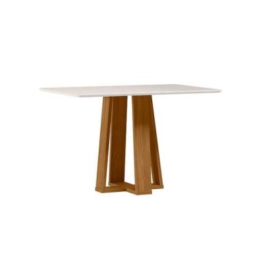 Imagem de Mesa de Jantar Retangular com Tampo de Vidro Rubi Off White e Ypê 120 