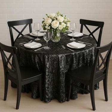 Imagem de Toalha de Mesa Redonda para Buffet em Cetim Amassado Preto, 3,00