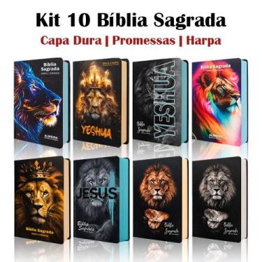 Imagem de Kit 10 Biblias Sagrada Letra Gigante Luxo Popular Capa Dura Leão - Com