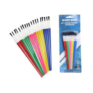 Imagem de Kit 20 Pincéis Artísticos Artesanato Colorido Desenho Tinta Guache Edu