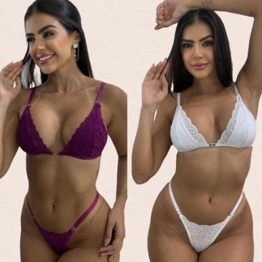 Imagem de Kit 2 Conjuntos Lingerie Sem Bojo Sarah Tamanho:GGCor:Branco Fúcsia - 