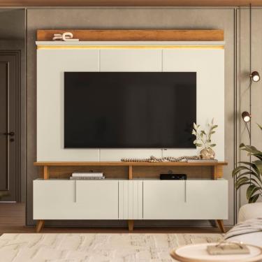 Imagem de Painel Com Led E Rack Ripado Com Prateleira Off White