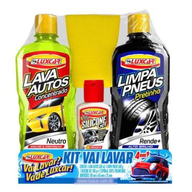Imagem de Kit Lava Carro Silicone + Esponja + Pneu Pretinho + Shampoo - Luxcar
