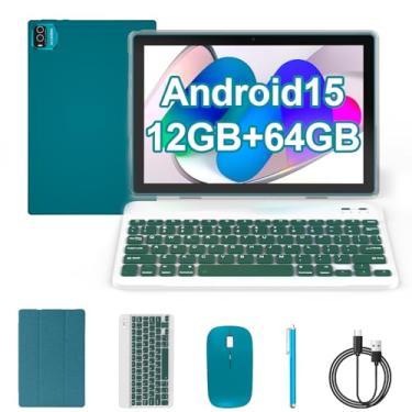 Imagem de COOPERS Tablet Android 15, tablet de 10 polegadas 12 GB de RAM + 64 GB ROM máx. 1 TB, processador quad-core de 1,8 GHz, WiFi 5G, câmera dupla com bateria de 6000 mAh, tablets 2 em 1 com capa de