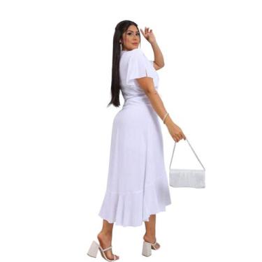 Imagem de Vestido envelope longo viscolinho liso manga curto - SP STORE, Branco,