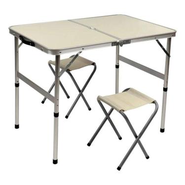 Imagem de Mesa Camping Dobrável Trail com 2 Banquetas de Alumínio Branco Kala