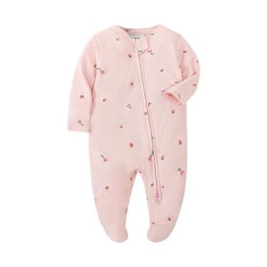 Imagem de Pijamas De Algodão Branco Unissex Para Bebês Recém-Nascidos Com Zíper 