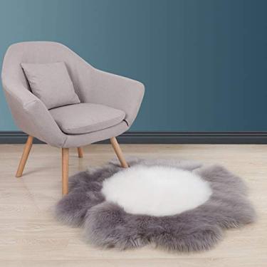 Imagem de Tapete de área falsa pilha longa tapete felpudo em forma de flor antiderrapante tapete lavável protege o chão para sala de estar sala de estudo banheiro varanda quarto infantil sofá cadeira, cinza branco, 120 cm