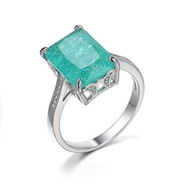 Imagem de Anel de compromisso de esmeralda de prata 925 elegante verde flor de gelo zircônia quadrado cristal feminino anel micro cravejado completo brilhante diamante CZ clássico anel de noivado eternidade (7)