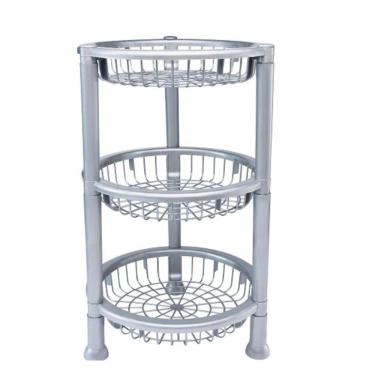 Imagem de Fruteira De Plástico Com 3 Andares Redonda Empilhável Cinza