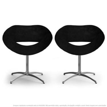 Imagem de Kit 2 Cadeiras Beijo Preta Poltronas Decorativas Com Base Giratória -