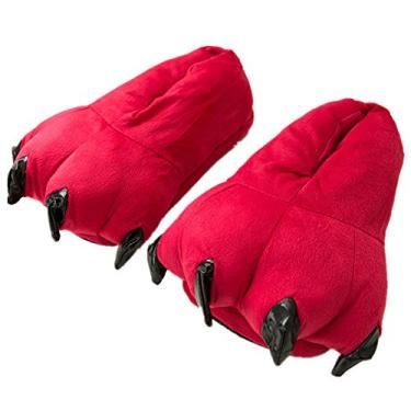 Imagem de MizHome Pantufas unissex macias com garra de pata para casa, Vermelho, Large