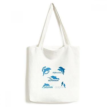 Imagem de Bolsa de lona com estampa de golfinho azul oceano bolsa de compras casual