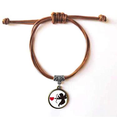 Imagem de DIYthinker Pulseira de couro com estampa de coração e anjo do Cupido com cordão de couro marrom joia presente