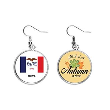 Imagem de Brinco de folha de outono com contorno da bandeira do estado americano de Iowa