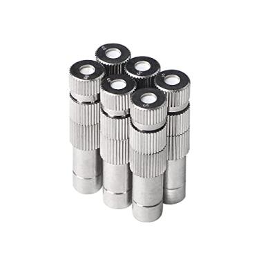 Imagem de Aopin Bocais de nebulização de 6 mm, conector rápido ajustável de fluxo de água de cobre 0,3 mm/0,011" bocal pulverizador atomizador para refrigeração ao ar livre, irrigação de jardim, fonte, estufa, 6 peças