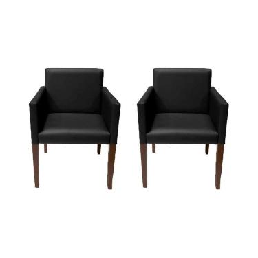Imagem de Kit 2 Poltronas Nina Executiva Em Tecido Sintético Preto Pé Maderia Maciça Marrom - Cor: Marrom