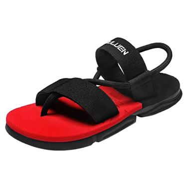 Imagem de Chinelo de praia para homens ao ar livre sola de PVC chinelos verão masculino duas sandálias e chinelos masculinos de couro slide (vermelho, 9,5)