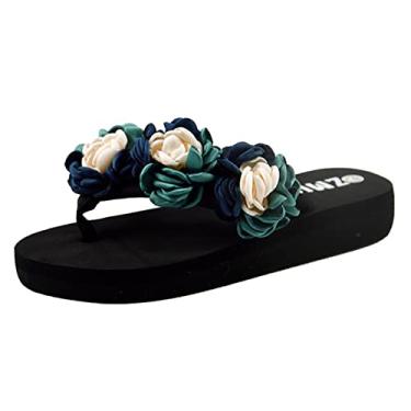 Imagem de Sandálias de plataforma sandálias femininas de cunha sandálias de praia sandálias de verão sandálias clipe moda dedo do pé sandálias femininas com fundo (azul, 8)