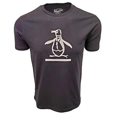 Imagem de Original Penguin Camiseta masculina com gola redonda com logotipo Pete Outline, Preto, P