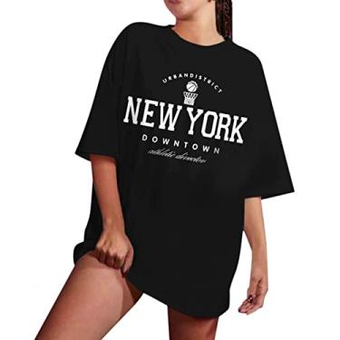 Imagem de Nova York – Camiseta vintage oversized para mulheres pulôver camisa de manga curta ombro caído Tops de verão Meninas feminina feminino gola Cidade 1998 1898 PRAÇA DE TES L32-Preto XX-Large